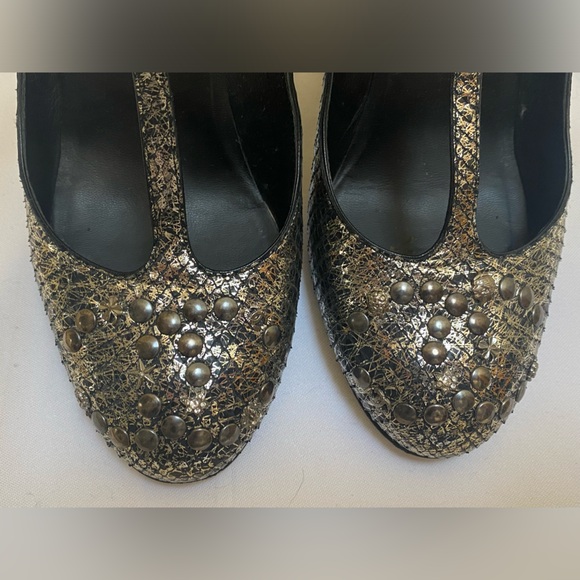 Vintage CHANEL maryjane wedges. In metallic silver exotic python Jeweled CC logo - Picture 4 of 12